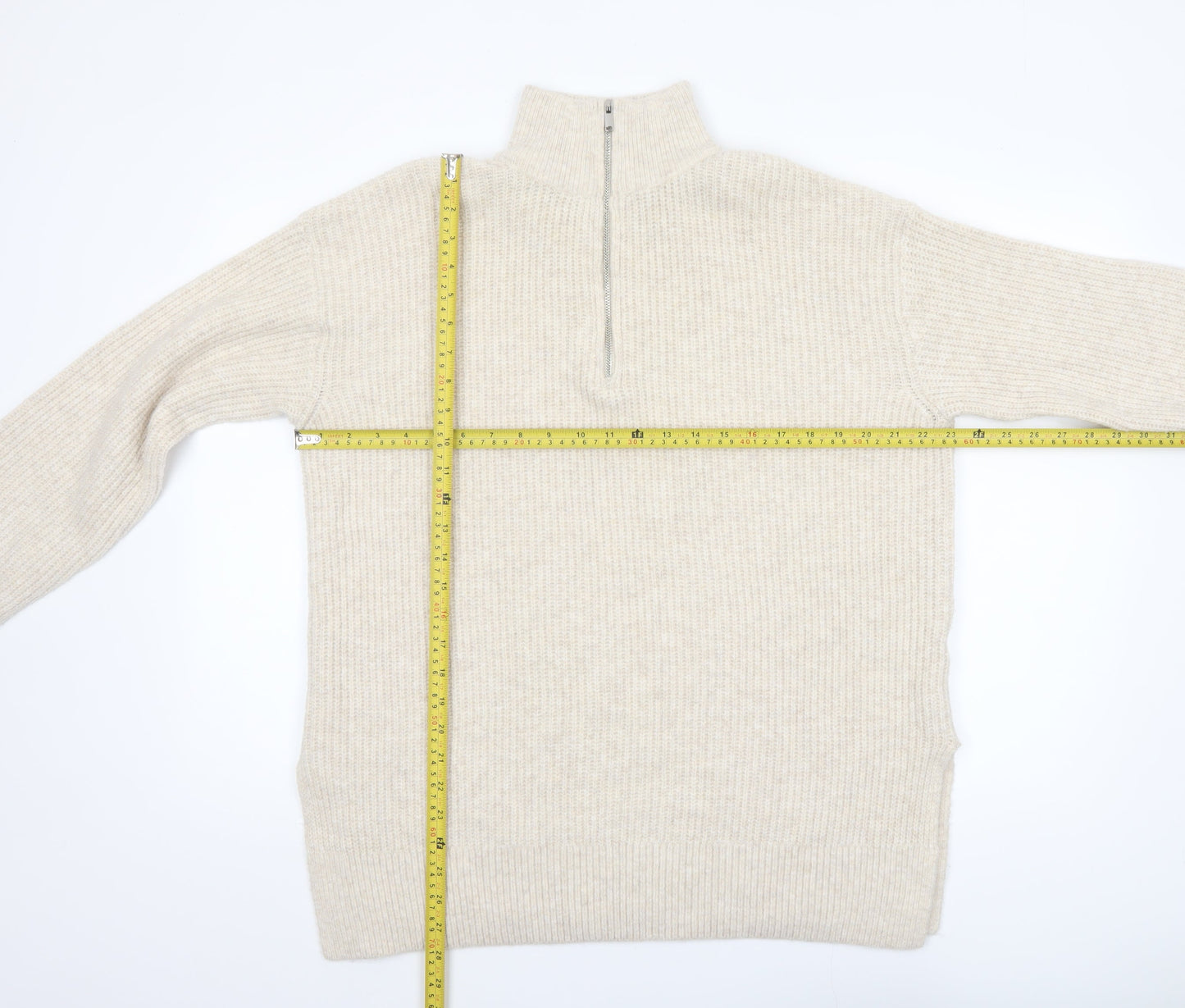 Womens UK Size M New Look Beige Full Zip Jumper