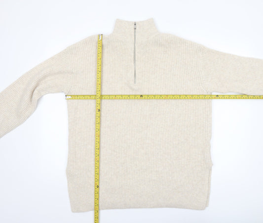 Womens UK Size M New Look Beige Full Zip Jumper