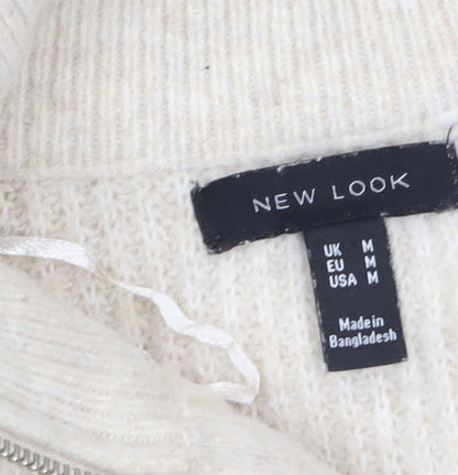Womens UK Size M New Look Beige Full Zip Jumper