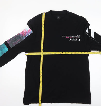 River Island Men's Black Space Print Long Sleeve Graphic Top L
