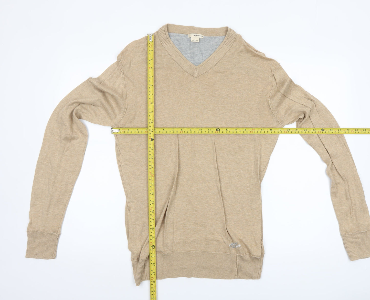 Mens UK Size L DKNY JEANS Beige Pullover Jumper