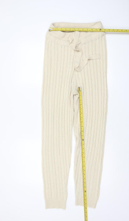 Misspap Women’s Beige Cable Knit Drawstring Jogger Trousers M