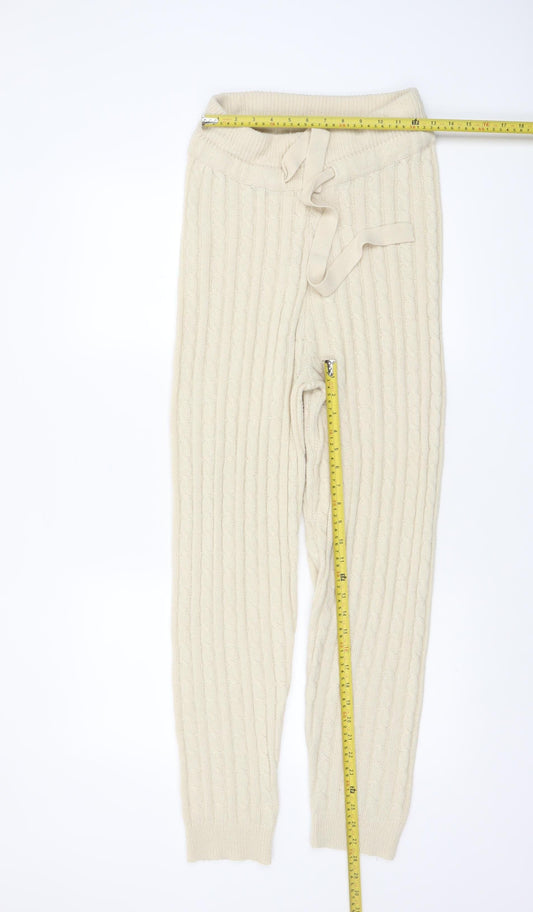 Misspap Women’s Beige Cable Knit Drawstring Jogger Trousers M