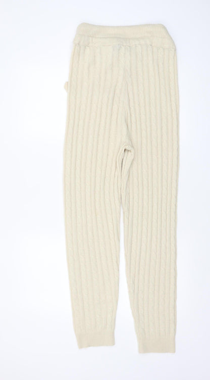 Misspap Women’s Beige Cable Knit Drawstring Jogger Trousers M