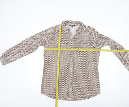 Adrianna Papell Women's Beige Geometric Long Sleeve Blouse M