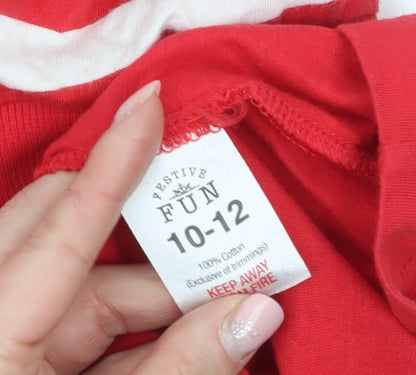 Festive Fun Women Red Striped Long Sleeve Christmas Pyjama Top Size 10-12