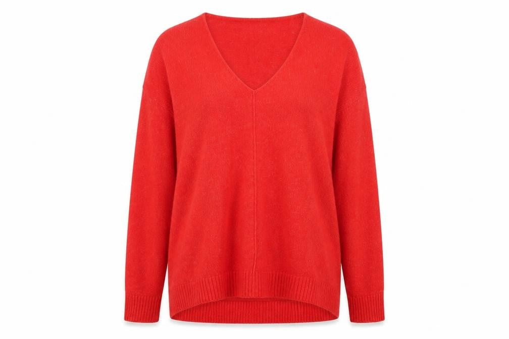 H&M Women's Red V-Neck Relaxed Fit Knit Jumper Size S