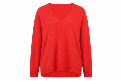 H&M Women's Red V-Neck Relaxed Fit Knit Jumper Size S