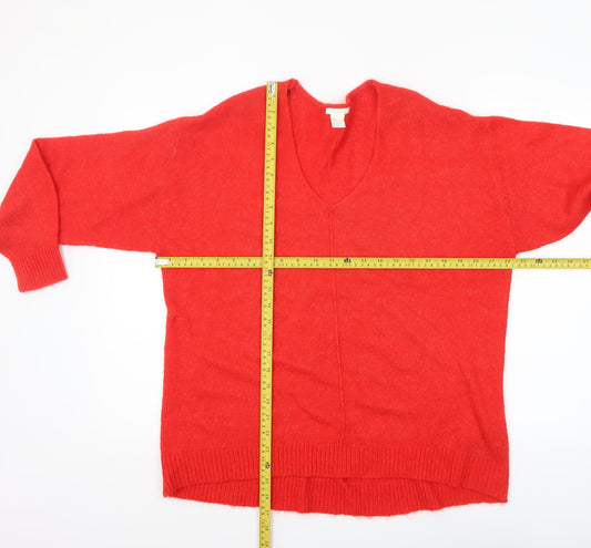 H&M Women's Red V-Neck Relaxed Fit Knit Jumper Size S