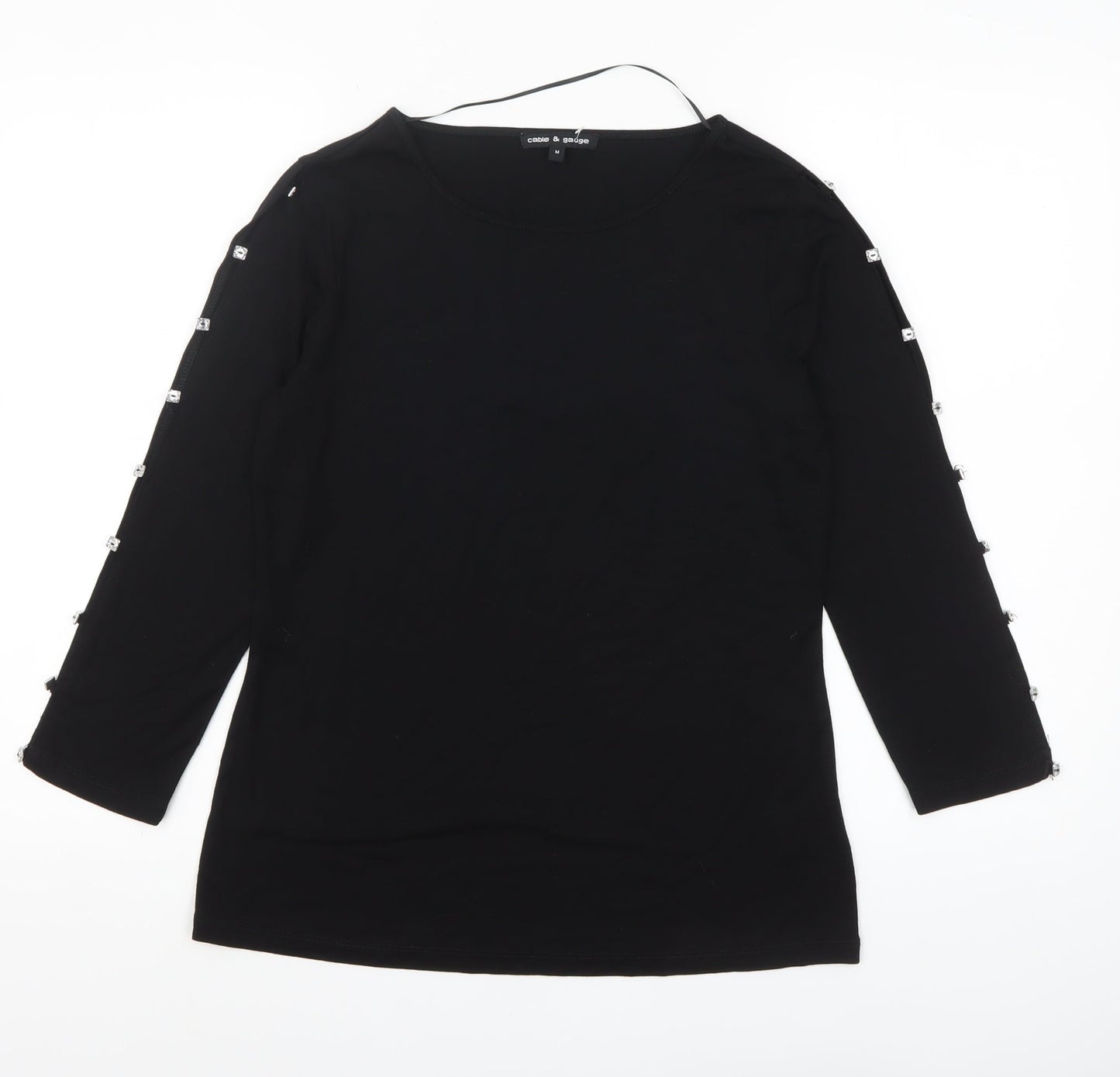 Womens UK Size M Cable & Gauge Black Basic T-Shirt