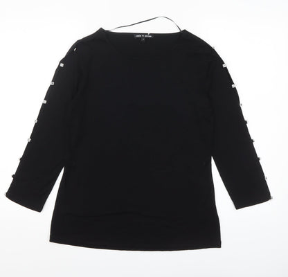 Womens UK Size M Cable & Gauge Black Basic T-Shirt