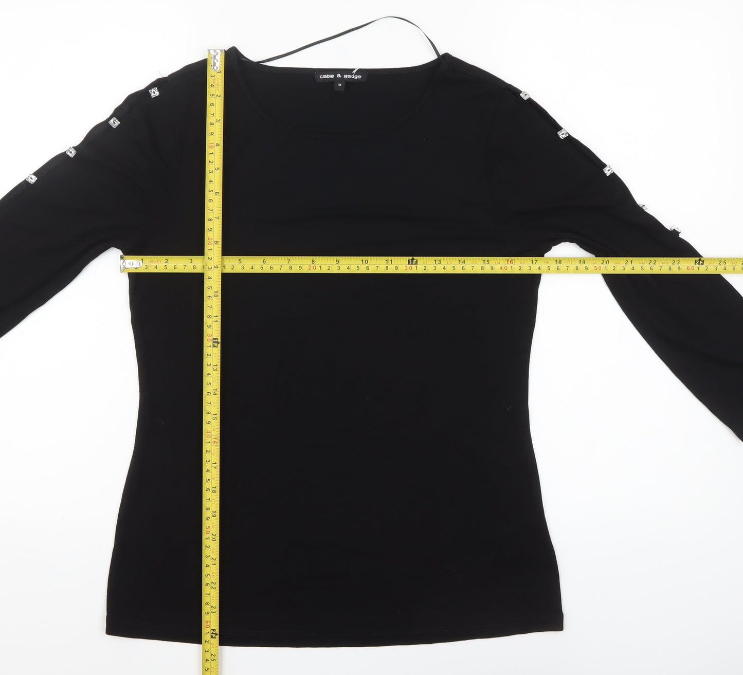 Womens UK Size M Cable & Gauge Black Basic T-Shirt