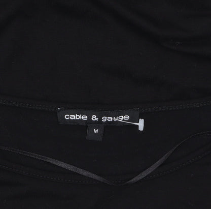 Womens UK Size M Cable & Gauge Black Basic T-Shirt