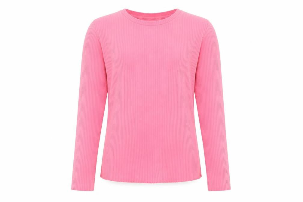 Front view of F&F girls’ pink ribbed long sleeve cotton stretch t-shirt 13-14 years