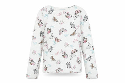 Front view of Tu girls’ ivory butterfly print long sleeve cotton t-shirt, size 12, years