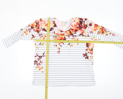 Text Womens Multicoloured Floral Striped 3/4 Sleeve Polyester T-Shirt L