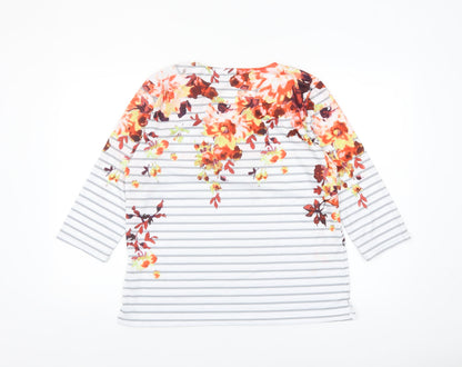 Text Womens Multicoloured Floral Striped 3/4 Sleeve Polyester T-Shirt L
