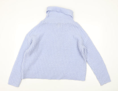 Papaya Women Blue Roll Neck Chunky Knit Acrylic Jumper Size L