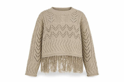 Primark Women Beige Fringe Knit Jumper Size 12-14 Acrylic Boho Style