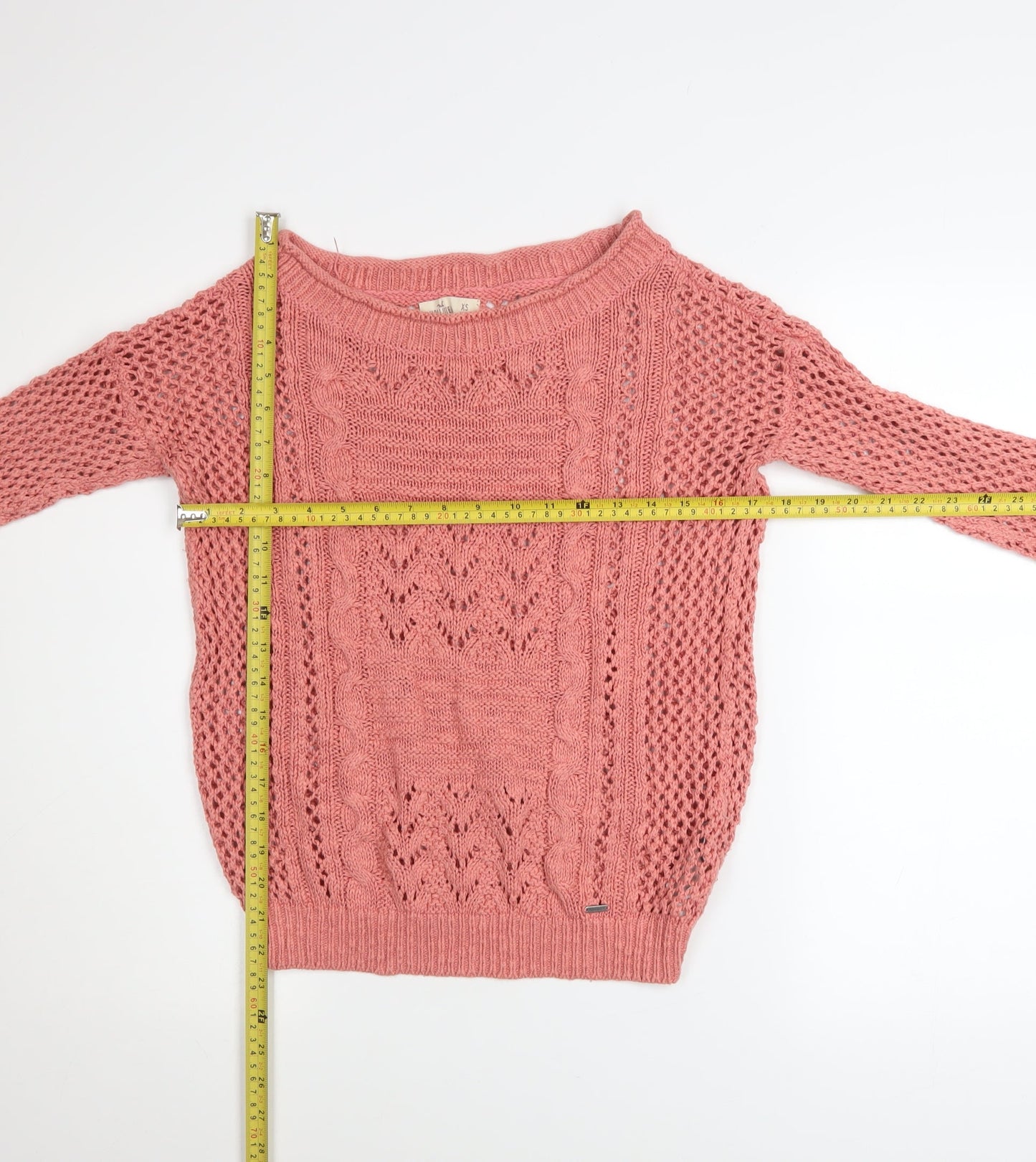 Hollister Women's Pink Open-Knit Boat Neck Jumper XS