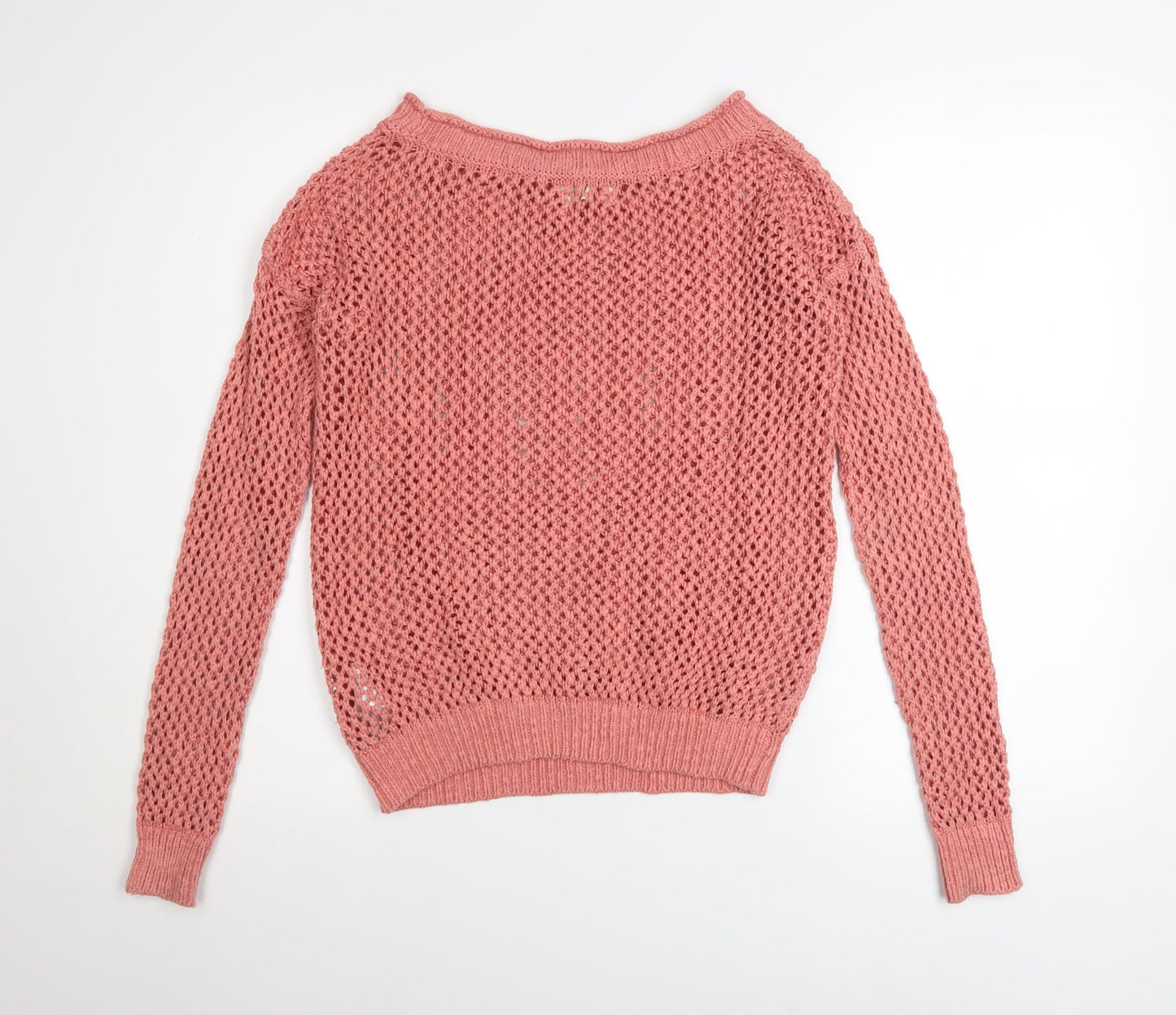 Hollister Women's Pink Open-Knit Boat Neck Jumper XS