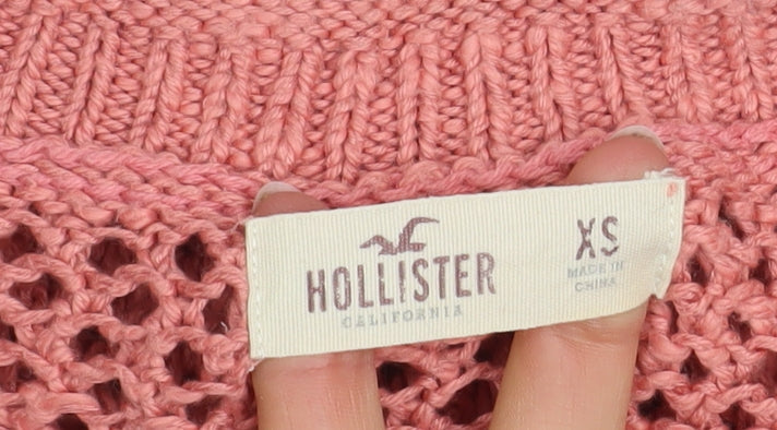 Hollister Women's Pink Open-Knit Boat Neck Jumper XS