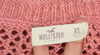 Hollister Women's Pink Open-Knit Boat Neck Jumper XS