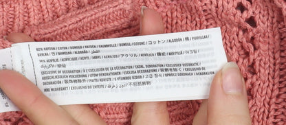 Hollister Women's Pink Open-Knit Boat Neck Jumper XS