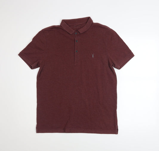 AllSaints Men's Brown Slim Fit Cotton Polo Shirt Size M