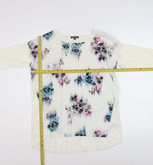 Warehouse Women Ivory Floral Front Pullover Jumper UK 12