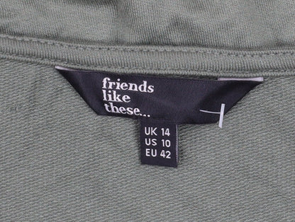 Friends Like These Women’s Green V-Neck Jersey Long Sleeve Top Size 14