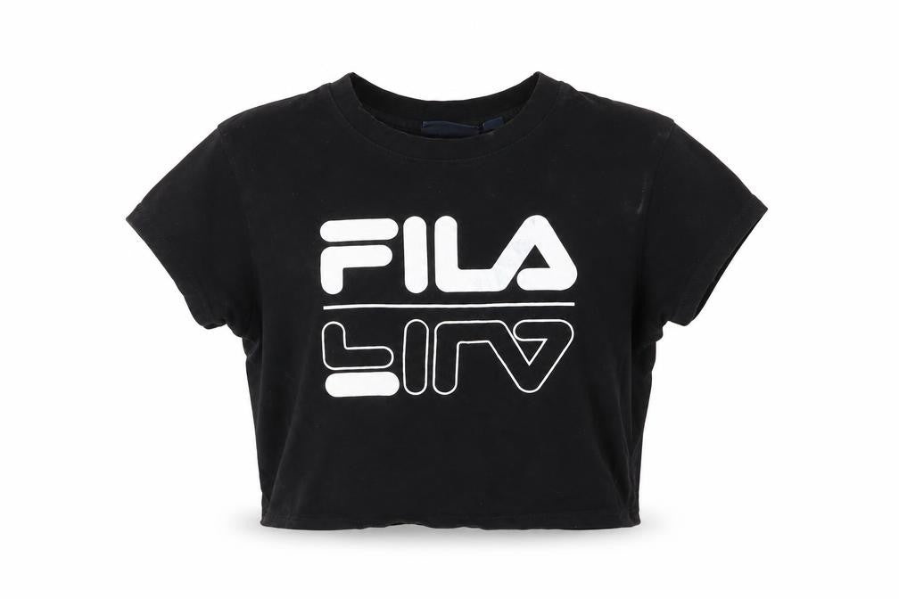 Front view of Fila Women’s Black Cropped T-Shirt XS Cotton Short Sleeve Casual