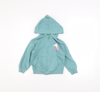 Marks and Spencer Girls Green Unicorn Zip Hoodie Jacket 4-5 Years