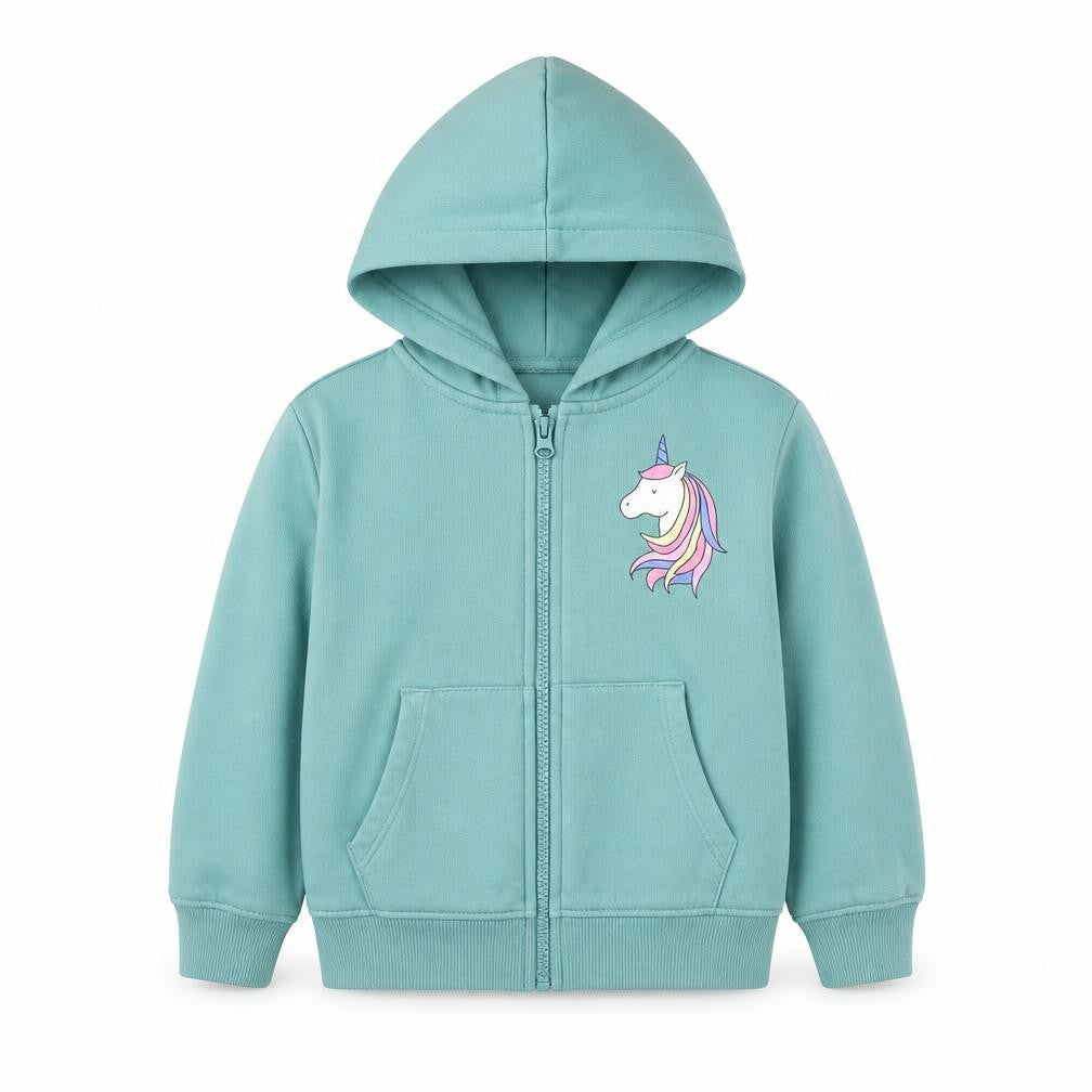 Marks and Spencer Girls Green Unicorn Zip Hoodie Jacket 4-5 Years