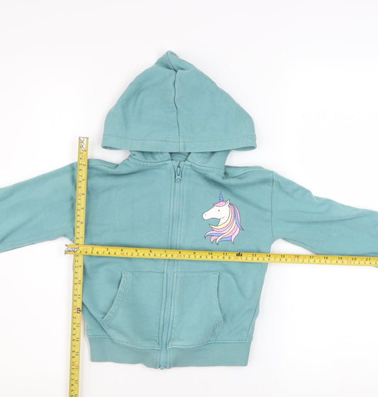 Marks and Spencer Girls Green Unicorn Zip Hoodie Jacket 4-5 Years