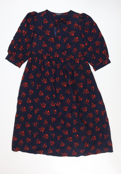 Marks and Spencer Women Blue Floral A-Line Midi Dress Size 8