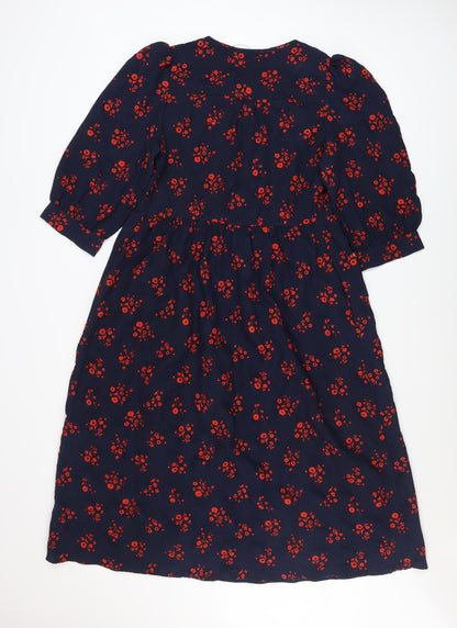 Marks and Spencer Women Blue Floral A-Line Midi Dress Size 8