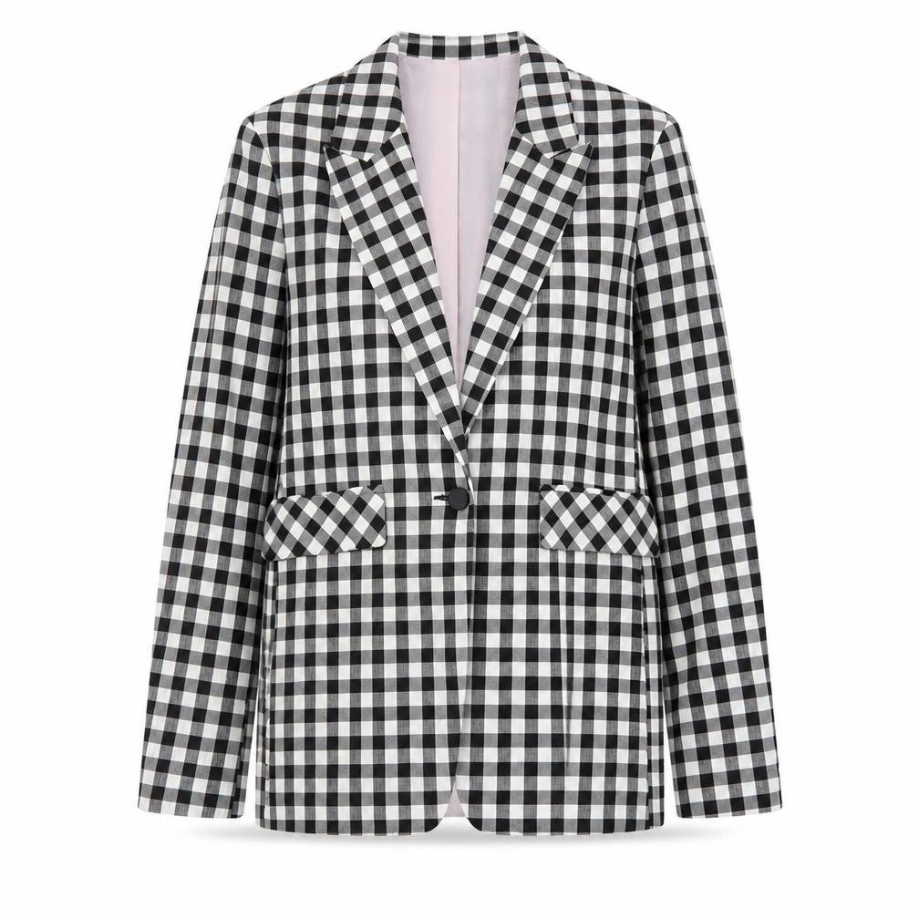 Topshop Women’s Black Check Blazer UK 10 Tall Lined Single-Breasted Jacket