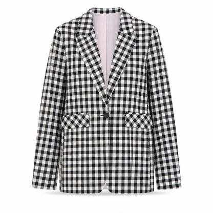 Topshop Women’s Black Check Blazer UK 10 Tall Lined Single-Breasted Jacket