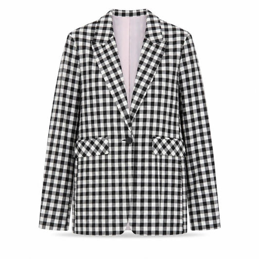 Topshop Women’s Black Check Blazer UK 10 Tall Lined Single-Breasted Jacket