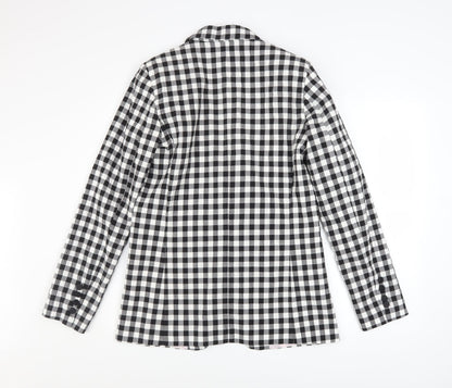 Topshop Women’s Black Check Blazer UK 10 Tall Lined Single-Breasted Jacket