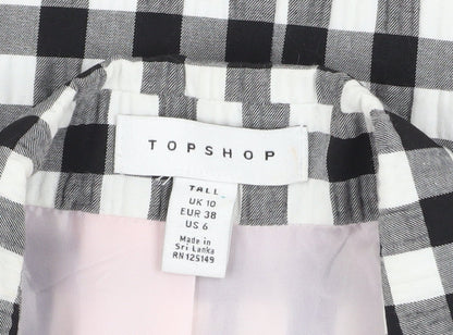 Topshop Women’s Black Check Blazer UK 10 Tall Lined Single-Breasted Jacket