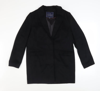 Jack Wills Womens Black Wool Blend Overcoat UK 8 Lined Single-Breasted