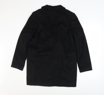 Jack Wills Womens Black Wool Blend Overcoat UK 8 Lined Single-Breasted