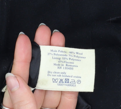 Jack Wills Womens Black Wool Blend Overcoat UK 8 Lined Single-Breasted