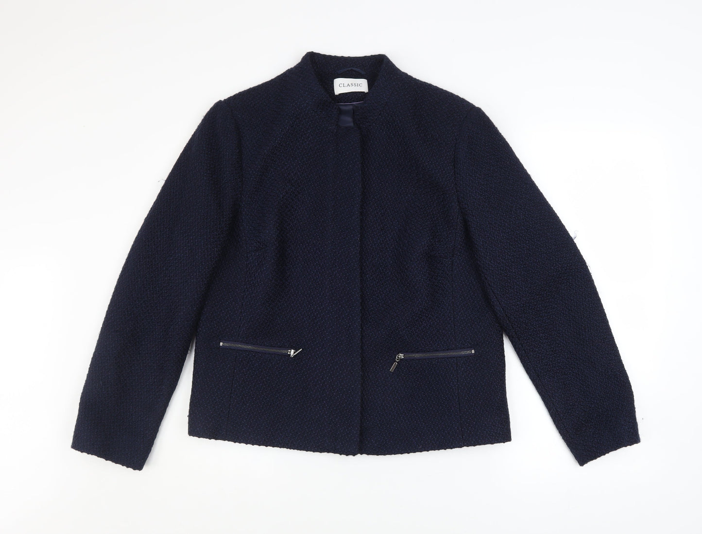 Marks and Spencer Women Blue Size 14 Lined Tweed Zip Jacket