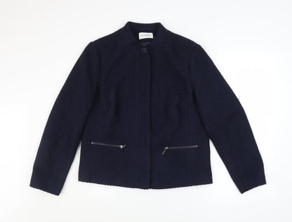 Marks and Spencer Women Blue Size 14 Lined Tweed Zip Jacket