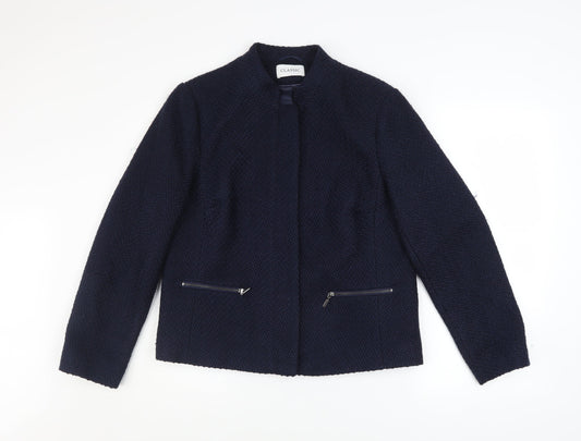 Marks and Spencer Women Blue Size 14 Lined Tweed Zip Jacket