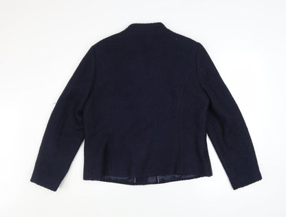 Marks and Spencer Women Blue Size 14 Lined Tweed Zip Jacket