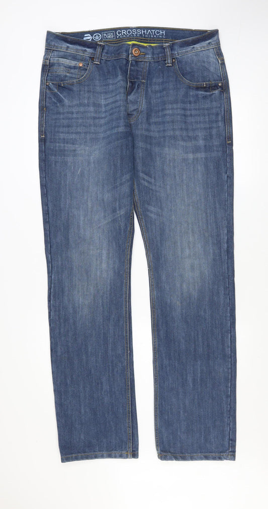 Mens UK Size L Crosshatch Regular Fit Straight Blue Jeans